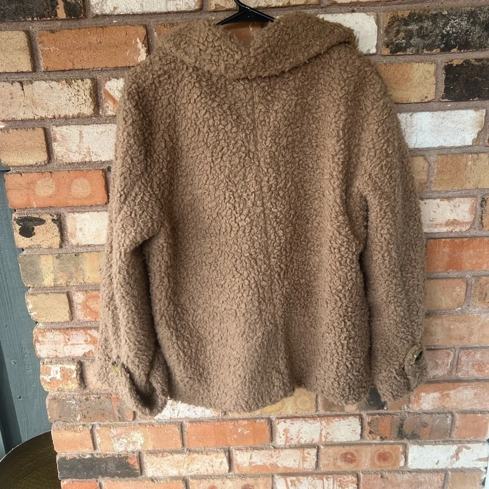 Free People So Soft Cozy Peacoat Teddy Sherpa Coat in Camel/Brown